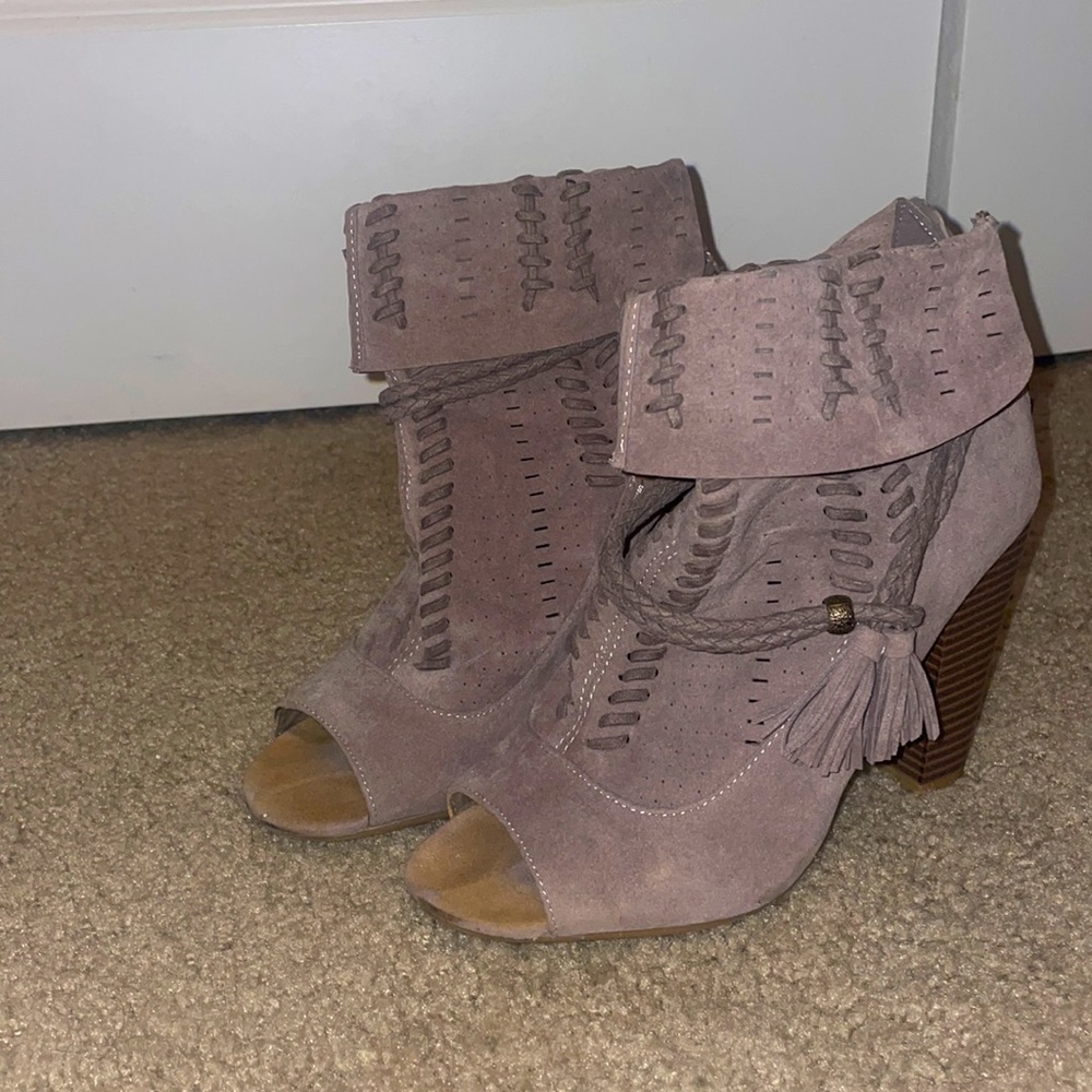 Heeled open toe booties; Size 7.5; worn a few times; great condition
